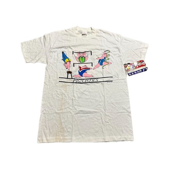 Other - Pig Shirt Men's L Pignastics 1988 Olympics‎ 80s White Cotton Pigxies Vintage